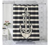 UUZEAI Rideau de Douche Nautique 260 x 200 cm à Rayures Noires et Ancre, Lavable, en Polyester imperméable, avec Crochets, pour Baignoire et Salle de Bain