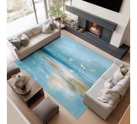 UUZEAI Tapis 40x120 cm Bleu côtier pour Salon Lavable, Motif Abstrait de mouettes et d'océan, Doux et antidérapant, pour Chambre et Salle à Manger