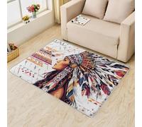 UUZEAI Tapis à Motif de Plumes de Femme aztèque pour Salon, Chambre à Coucher, Style bohème, antidérapant, Lavable, Motif Tribal amérindien (60 x 100 cm)