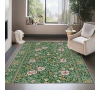 UUZEAI Tapis à Motif Fleurs de Feuilles Vert, Style Vintage William Morris Tapis Interieur Lavables Antidérapants pour Chambre, Salle à Manger, Salon Decoration 60x100cm