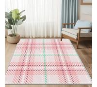 UUZEAI Tapis à Motif Tartan Classique Rose et Vert, 120 x 210 cm, Lavable, Minimaliste, antidérapant, idéal pour Le Salon ou la Chambre d'enfant, Ultra Fin