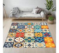 UUZEAI Tapis à Motifs Floraux colorés 60 x 180 cm, Lavable et antidérapant, Style Carreaux de Talavera mexicains, idéal pour Le Salon, la Chambre ou Le Couloir, Ultra Fin