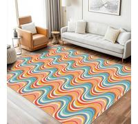 UUZEAI Tapis Abstrait Coloré Vague Rayé Antidérapant et Lavable 70s Retro Art Style Tapis pour Salon Chambre Cuisine Entrée, Doux à Poil Ras Interieur Decoration Maison(100x150cm)