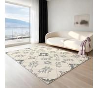 UUZEAI Tapis Boho Vintage à Motif Floral pour Salon, Doux, Fin et Lavable, idéal pour la Chambre ou la Salle à Manger Tapis antidérapant pour Porte, 40 x 60 cm, Gris Beige