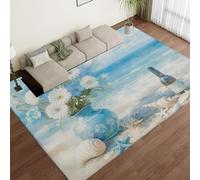 UUZEAI Tapis Chambre Paysage de Océan, Plage Ciel Bleu Fleurs Conque, Tapis de Salon Moderne Antidérapant, Paillasson Entrée Intérieur Doux à Poils Courts 60x120cm