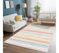 UUZEAI Tapis Chambre Poils Ras Moderne, Motif Rayé Arc-en-Ciel Grand Tapis Salon Minimaliste Lavable Doux Antidérapant pour Cuisine, Couloir, Salle à Manger, Bureau Décor 40x100cm