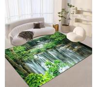 UUZEAI Tapis de Chambre à Coucher Lavable, Motif Cascade de Jungle Verte, antidérapant, Doux et Fin, pour décoration d'intérieur, Salon, hôtel (50 x 140 cm)