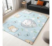 UUZEAI Tapis de Chambre Chat Papillon Fleurs Dessin Animé pour Enfants Lavable Poils Courts Tapis Rampant Antidérapant Doux pour Intérieur Décor Salon Salle de Jeux, Bleu Clair(50x80cm)