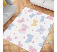 UUZEAI Tapis de Chambre d'enfant 50 x 140 cm, Lavable, Motif Papillons Roses et Bleus, antidérapant, Doux et Fin, idéal pour la décoration de Chambre d'enfant