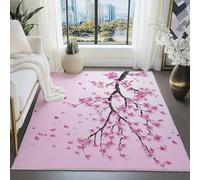 UUZEAI Tapis de Chambre Floral Rose Printemps pour Filles, Sakura Oriental Tapis Salon Lavable Paillasson Fin, Doux Poil Court Antidérapant Tapis pour Entrée, Cuisine, Couloir 60x90cm