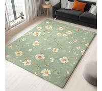 UUZEAI Tapis de Chambre Poils Courts Style Pastoral Fleurs Vignes, Vert Sauge Tapis Grand Antidérapant Lavable pour Salon, Couloirs, Chambre d'enfant Décor(80x120cm)