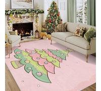 UUZEAI Tapis de décoration d'hiver Rose, Motif Sapin de Noël, Lavable, antidérapant, pour Chambre à Coucher, Salon, Filles (40 x 60 cm)