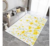 UUZEAI Tapis de Décoration Floral Printemps, Motif Plante de Fleurs Sauvages Jaune, Lavable Paillassons Intérieur Doux Poils Courts Tapis Antidérapant pour Salon, Chambre 40x100cm