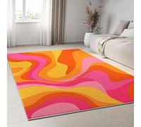 UUZEAI Tapis de Décoration Rose Orangé Vagues Rétro, Motif Géométriques Abstrait Paillasson Intérieur Doux Lavable Tapis Antidérapant pour Salon, Chambre 240x330cm