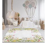 UUZEAI Tapis de Fleurs Sauvages Printemps, Motif Floral et Feuilles Plante, Grand Lavable Tapis de Sol Antidérapant Doux pour Salon, Chambre à Coucher, Salle à Manger, Cuisin 100x200cm