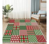 UUZEAI Tapis de Noël 150 x 180 cm, Lavable, à Carreaux géométriques Rouges et Verts, antidérapant, pour Salon, Chambre ou Cuisine, Ultra Fin