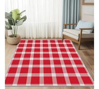 UUZEAI Tapis de Noël 200x300cm, Lavable, à Carreaux Rouges et Blancs, pour Salon, Chambre, Salle à Manger ou Chambre d'enfant Doux, Fin et antidérapant