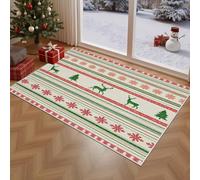UUZEAI Tapis de Noël à Rayures Rouges et Vertes (60 x 120 cm) avec Flocons de Neige et Rennes Lavable, antidérapant et Fin pour Le Salon ou la Chambre Convient également comme paillasson