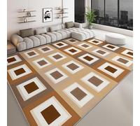 UUZEAI Tapis de Salon antidérapant 60 x 180 cm, Motif géométrique Moderne à Carreaux, Doux et Lavable, pour la Chambre, la Cuisine et Le Couloir, Marron et Beige