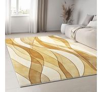 UUZEAI Tapis de Salon Art Abstrait Moderne, Texture Ligne Brun Simple Tapis Médiévale à Poils Courts Antidérapant Lavable pour Chambre, Bureau Decor 120x180cm