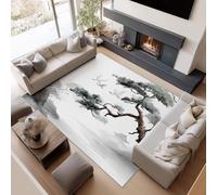 UUZEAI Tapis de Salon Japan 150 x 240 cm, Style Chinois Vintage, Paysage de Montagne et d'arbres à l'aquarelle, Lavable et antidérapant, pour la décoration de la Salle à Manger et de la Chambre