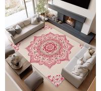 UUZEAI Tapis de Salon Lavable 120 x 160 cm, Motif Floral bohème Vintage, pour la décoration de la Chambre, Tapis d'intérieur antidérapant pour la Salle à Manger et la Cuisine, Rouge