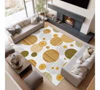 UUZEAI Tapis de Salon Lavable 160 x 200 cm, Vert et Jaune, à Rayures Simples et Cercles, Motif géométrique Moderne antidérapant, pour Chambre, Salle à Manger, Bureau ou Couloir