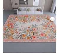UUZEAI Tapis de Salon Lavable 230 x 250 cm, Style bohème Vintage à Motifs Floraux, Ultra Fin et antidérapant, pour la Chambre d'enfant ou la Cuisine, Couleur Orange
