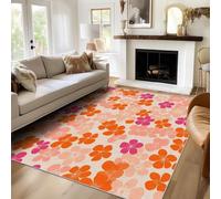 UUZEAI Tapis de Salon Moderne Antidérapant Lavable Motif Fleurs de Hippie Vintage Décor Tapis de Chambre à Poil Court Doux pour Filles Ados Femmes, Orange Rose(80x160cm)