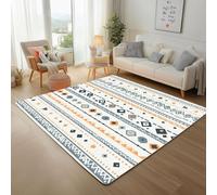 UUZEAI Tapis de Salon Moderne, Décoration de la Maison Style Ethnique, Orange Gris Géométriques Chambre Grand Tapis de Sol Antidérapant Lavable 80x200cm