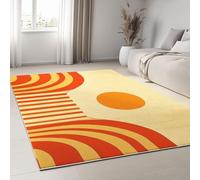UUZEAI Tapis de Salon Moderne du Milieu du Siècle, Motif Rayé Symétrie Abstract Orange Tapis à Poil Ras, Lavable Antidérapant Paillasson Intérieur pour Chambre, Couloir, Bureau(100x200cm)