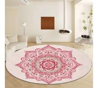 UUZEAI Tapis de Salon Rond Lavable 60 cm, Style bohème Floral Vintage, Tapis d'intérieur antidérapant à Poils Courts pour entrée, Salle à Manger, Cuisine, Rouge