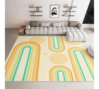 UUZEAI Tapis de Salon Style années 70, Motif géométrique Beige coloré, Lavable et antidérapant, 80 x 200 cm, pour la Chambre ou la Cuisine
