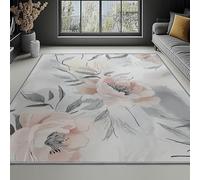 UUZEAI Tapis de Salon Style d'art Pastoral Rétro, Moquette Européen Rose Fleurs Gris Feuilles Décoration Intérieur Tapis Antidérapant Lavable pour Chambre, Salle à Manger, Ferme 60x100cm