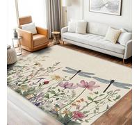 UUZEAI Tapis décoratif botanique, Motif Fleurs Sauvages Vintage et Libellule, Moderne et de Haute qualité, pour Chambre à Coucher, Salon, Lavable et antidérapant (230 x 250 cm)