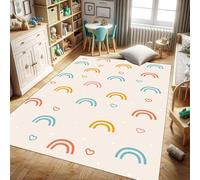 UUZEAI Tapis dessiné à la Main avec des arcs-en-Ciel et des cœurs Simples pour Chambre d'enfant, Lavable, Doux, antidérapant, Fin, pour Salon, Chambre à Coucher (230 x 250 cm)