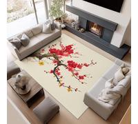 UUZEAI Tapis Fleurs de Cerisier pour Salon, 180 x 270 cm, Lavable, Style Japonais Asiatique Oriental, antidérapant pour Chambre Cuisine et Salle à Manger, Rouge
