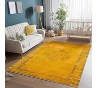 UUZEAI Tapis Jaune à Motif Floral Vieilli 60x120 cm, Lavable, Style bohème, idéal pour Le Salon ou la Chambre Bordure Moderne, Doux, antidérapant et Fin