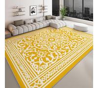 UUZEAI Tapis Jaune à Motifs Floraux bohèmes, 90 x 120 cm, Bordures contemporaines, antidérapant et Lavable, idéal pour Le Salon, la Chambre ou Le Bureau