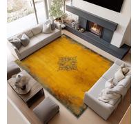 UUZEAI Tapis Jaune Vintage Effet Vieilli 160 x 230 cm, Lavable, Luxueux Tapis Oriental Floral antidérapant pour Salon et Chambre, Ultra Fin