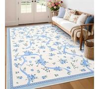 UUZEAI Tapis Lavable Boho antidérapant, Luxueux, à Motif Floral Bleu, Doux, à Poils Courts, pour Salon, Chambre de Fille (50 x 80 cm)