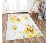 UUZEAI Tapis Lavable en nid d'abeille pour Chambre d'enfant, Motif Floral Rustique, antidérapant, à Poils Ras et Fins (120 x 190 cm)