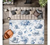 UUZEAI Tapis Lavable Unique Toile Bleu 80x300 cm pour Salon, Motif Ours en Peluche et Fleurs, antidérapant et Ultra-Fin pour Chambre