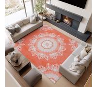 UUZEAI Tapis Orange Vieilli Style bohème 180x200 cm, Motif Floral Vintage, à Poils Courts, idéal pour Salon, Chambre et Cuisine Lavable et antidérapant