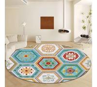UUZEAI Tapis Oriental Rond de 160 cm pour Salon, Style Patchwork Floral bohème Vintage, Lavable, à Poils Courts, antidérapant, pour Salle à Manger, Chambre ou Cuisine