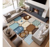 UUZEAI Tapis Patchwork Vintage pour Salon 100 x 140 cm, Tapis bohème Floral Luxueux Lavable pour la décoration de la Chambre, antidérapant pour Salle de Bain et Cuisine, Bleu-Brun