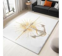 UUZEAI Tapis Salon 120 x 210 cm Lavable en Machine Style Nautique Ancre Tapis à Poils Courts, Antidérapant Paillasson Interieur pour Salle à Manger Chambre Garçons Filles Blanc