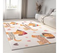UUZEAI Tapis Salon 80 x 140 cm Lavable Motif Teckels Cœurs Animal de Dessin Animé Rectangulaire Tapis Chambre Poil Court Beige pour Enfants Filles Garcons, Antidérapant Doux