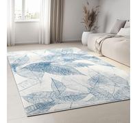 UUZEAI Tapis Salon à Poils Courts Antidérapants, Motif Feuillage Abstrait Style Vintage Tapis Doux Lavable pour Couloir, Cuisine, Chambre, Salle à Manger Bleu 200x200cm