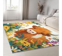 UUZEAI Tapis Salon Antidérapant Motif Floral Coloré et Vache de Dessin Animé Tapis Intérieur Lavable Doux Thème Animaux Ouest pour Chambre Enfants, Salle à Manger, Cuisine 90x150cm